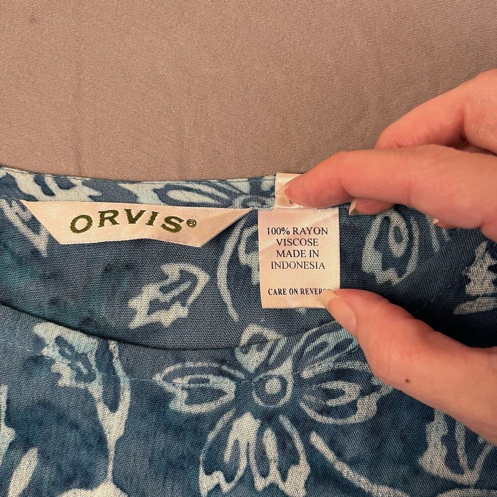 Orvis Large Tropical Floral Teal Maxi Dress Short Sleeve Tie Back Modest Prairie - Picture 8 of 10